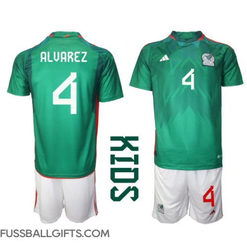 Mexiko Edson Alvarez #4 Fußballbekleidung Heimtrikot Kinder WM 2022 Kurzarm (+ kurze hosen)